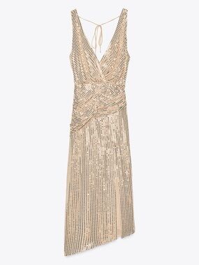 Zara Gold Sequin One-Shoulder Evening Dress